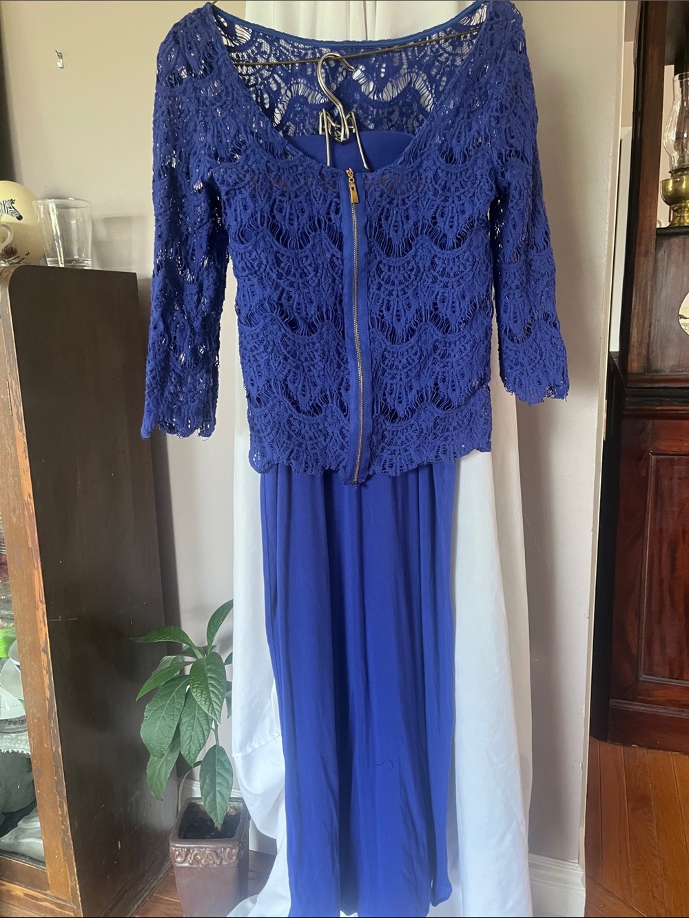 Soho Cobalt Blue Crochet Lace Overlay Jacket and Bisou Bisou Skirt